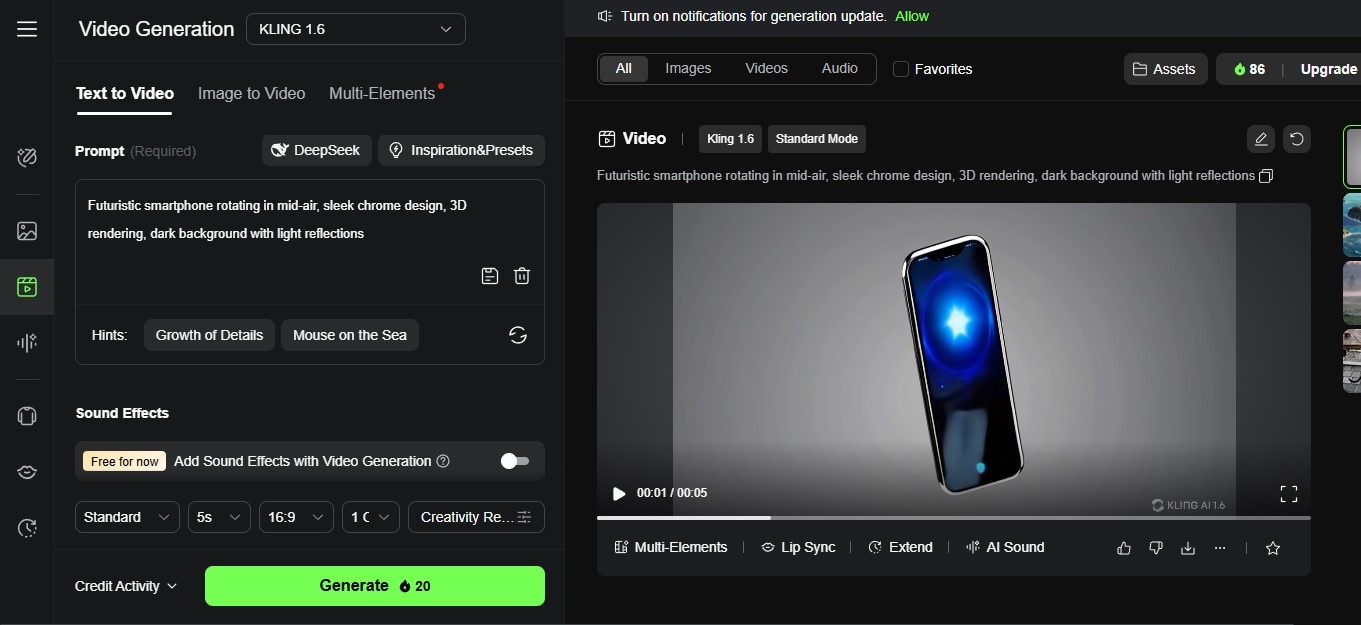 Kling AI futuristic smartphone generated video