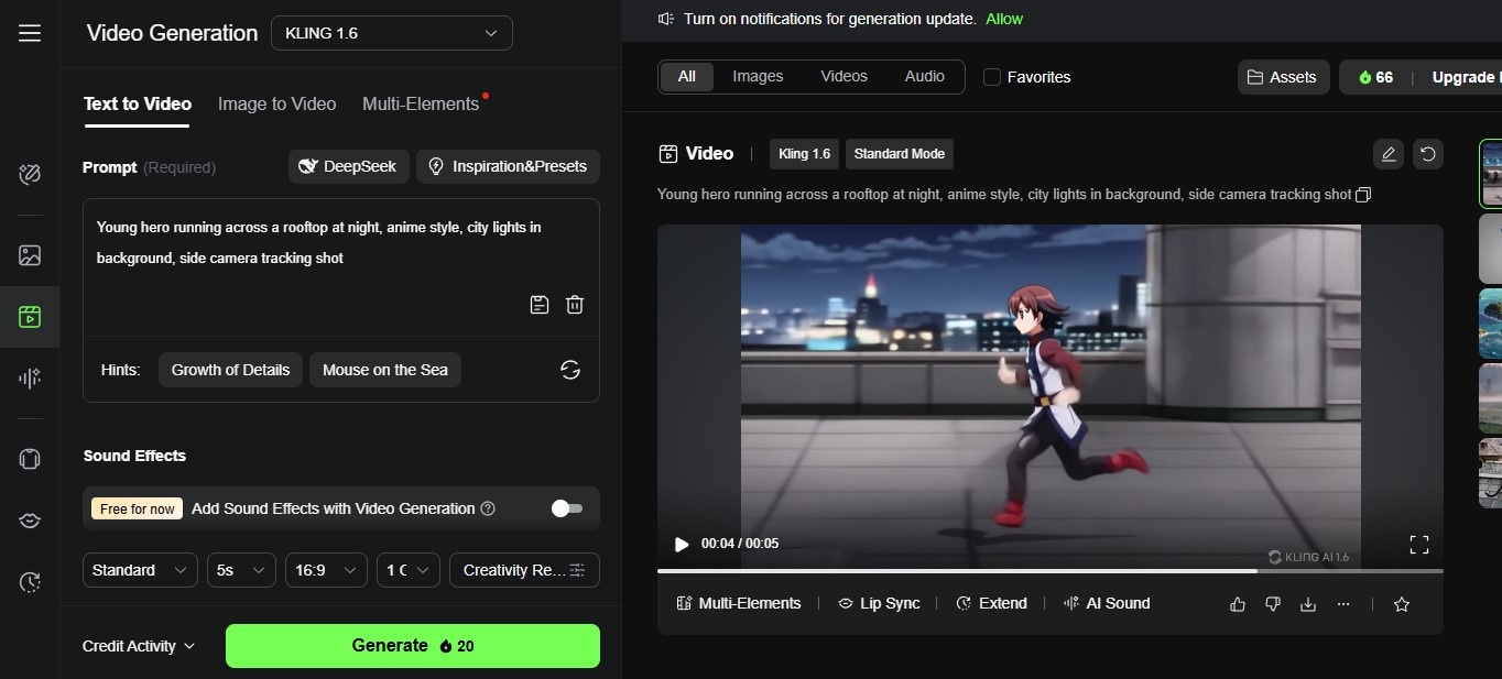 Kling AI anime hero generated video