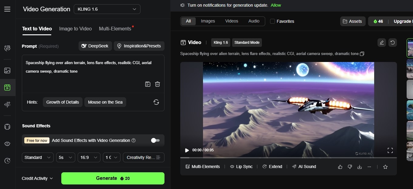 Kling AI spaceship generated video