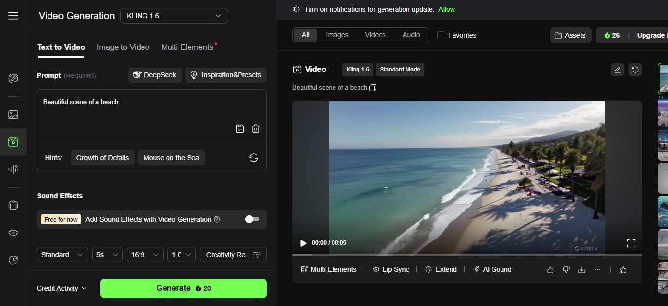 Kling AI beautiful beach video