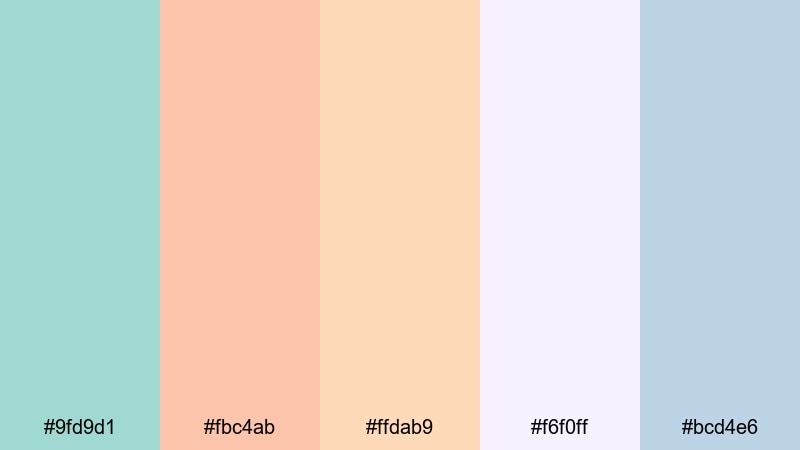 lagoon cotton candy pastel blue green color palette with hex codes