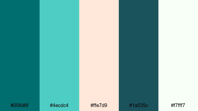 lagoon mist drift dark turquoise color palette with hex codes