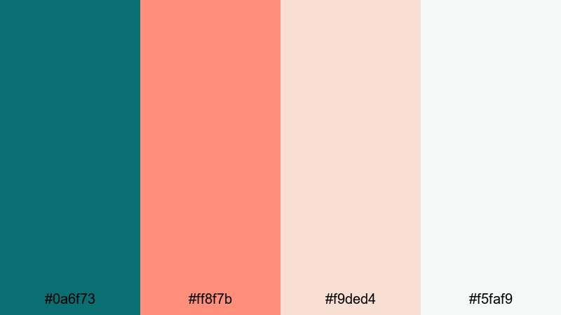 lagoon mist romance teal coral color palette with hex codes