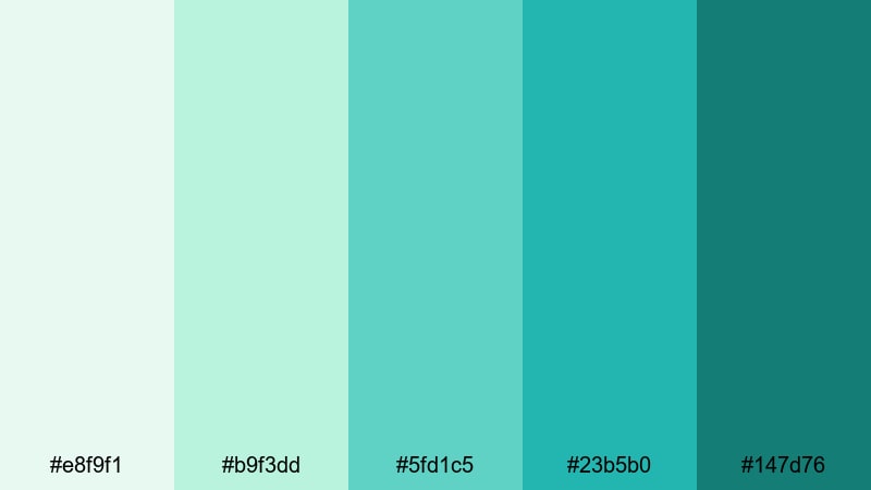 lagoon whisper glow turquoise color palette with hex codes