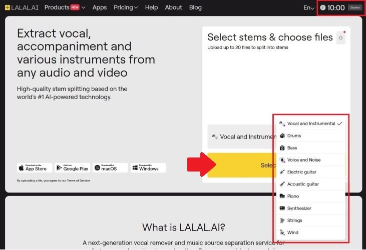 select stems and upload files
