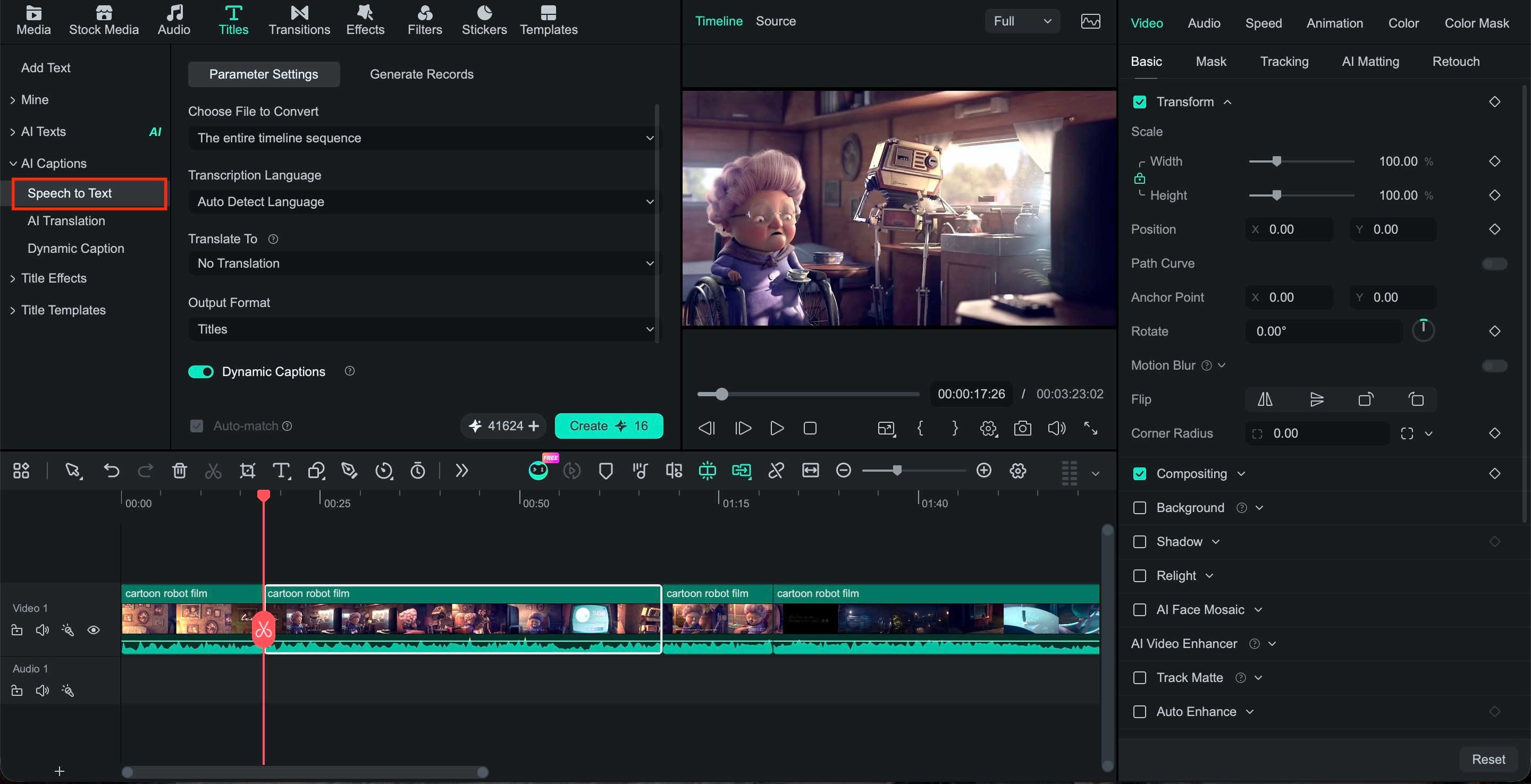 generate subtitles with speech to text