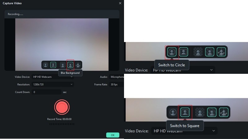 adjust the webcam recording