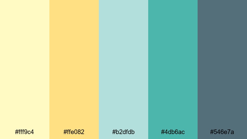 lemon mint breeze yellow teal color palette with hex codes