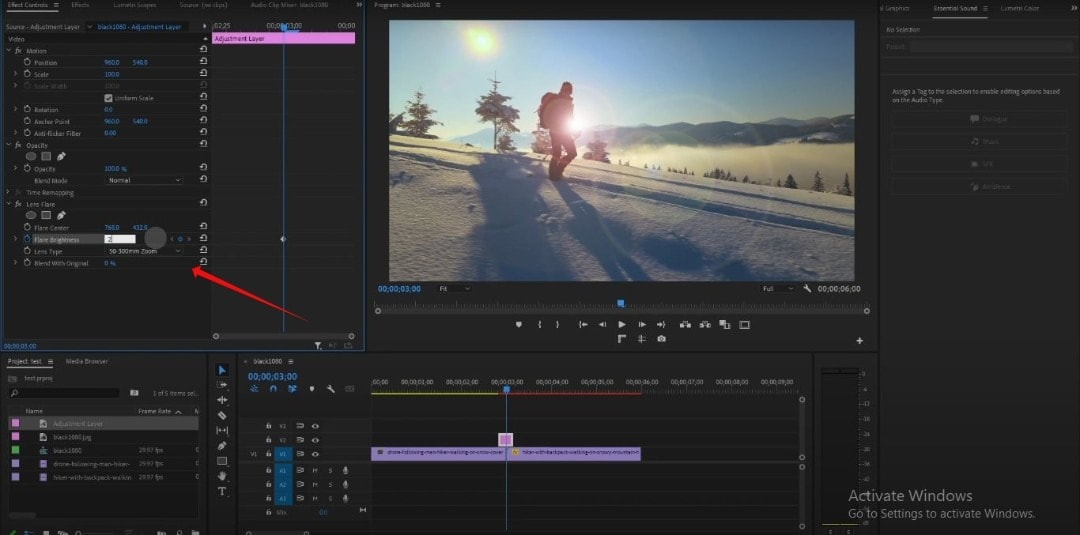adjusting lens flare