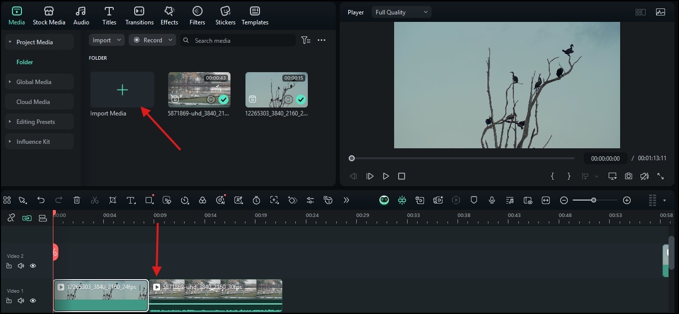 adding clips on filmora