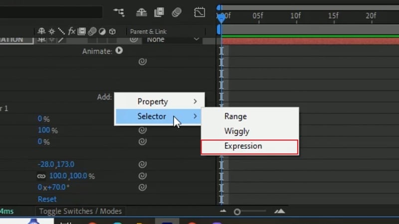add selector expression on text layer
