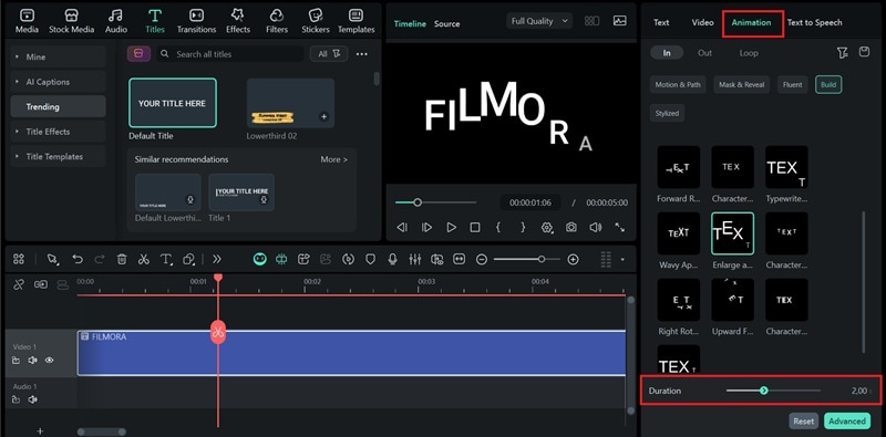 add text animation effect in filmora