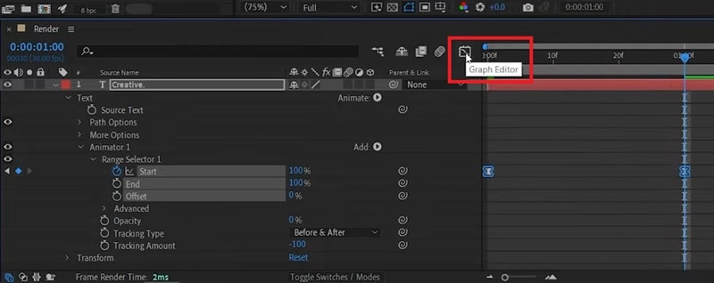 open graph editor in after effects