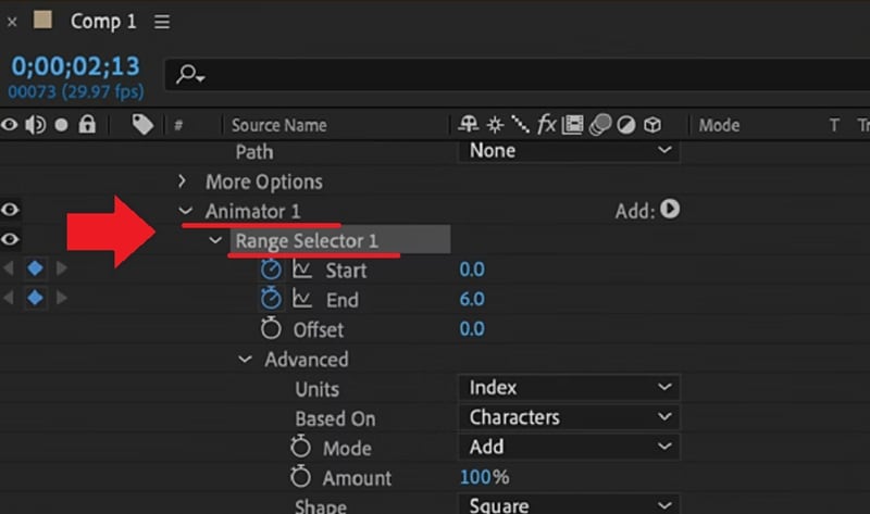 text animator settings in ae