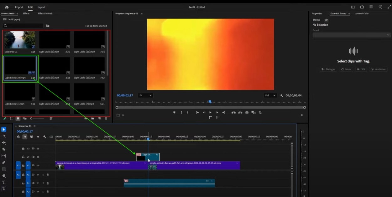 drag light leak to timeline