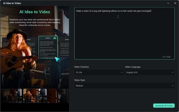 idea to video prompt page