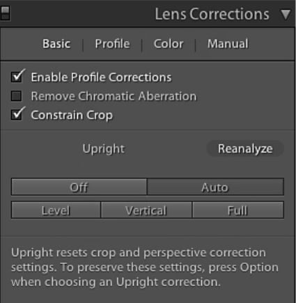 enable profile corrections in lightroom