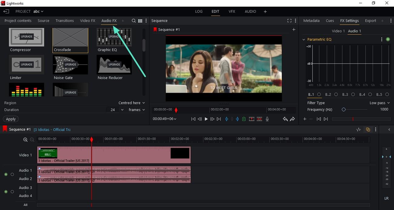 fine tune audio using lightworks