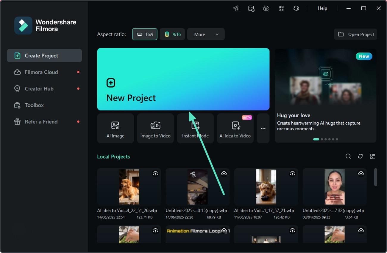 access filmora and start new project