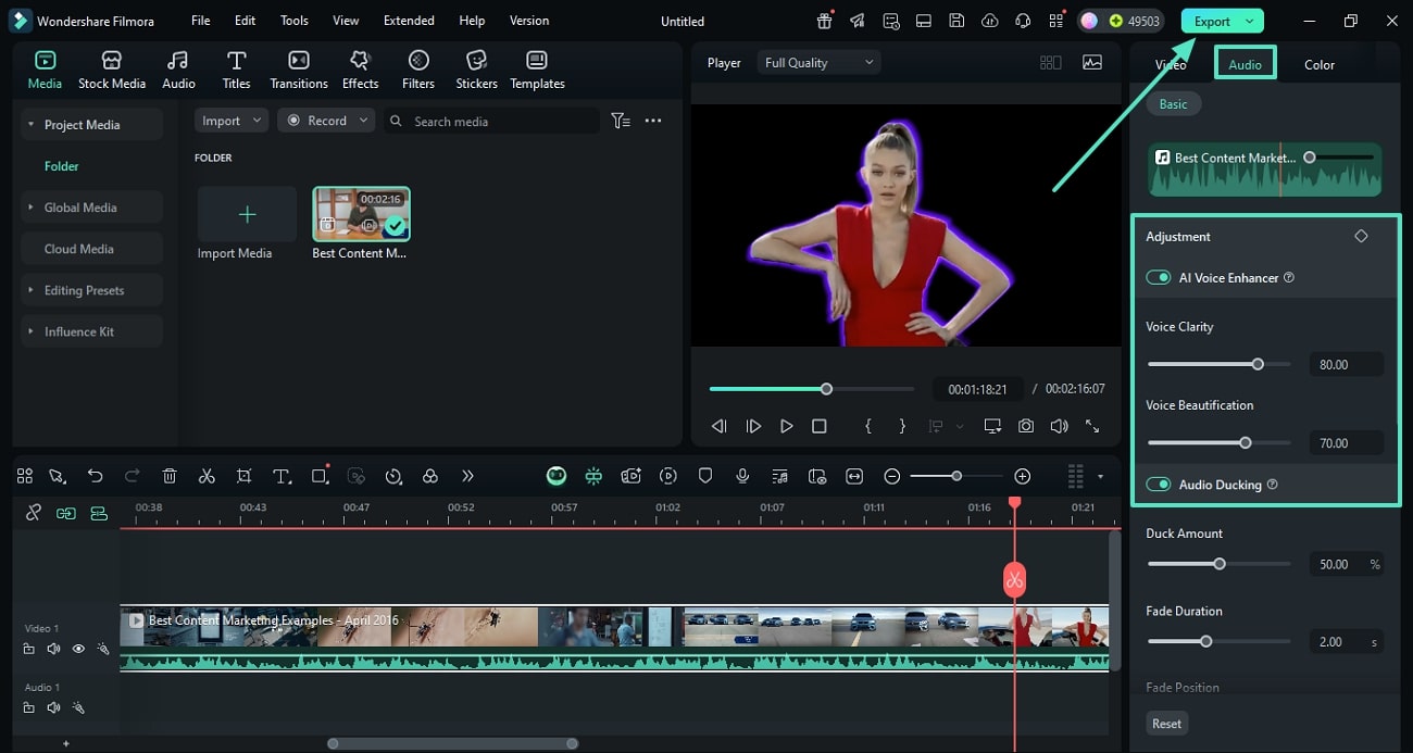 precise audio adjustments and export video
