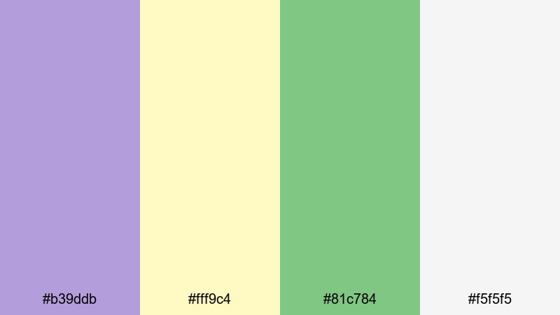 lilac lemon mist green yellow purple color palette with hex codes