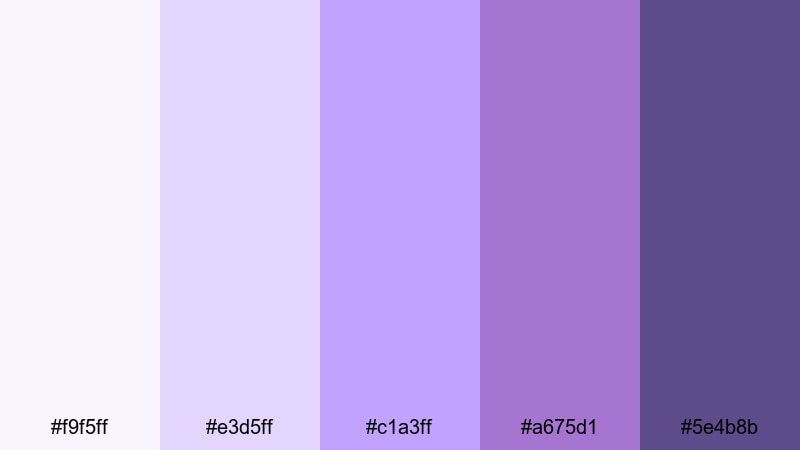 lilac morning glow amethyst color palette with hex codes