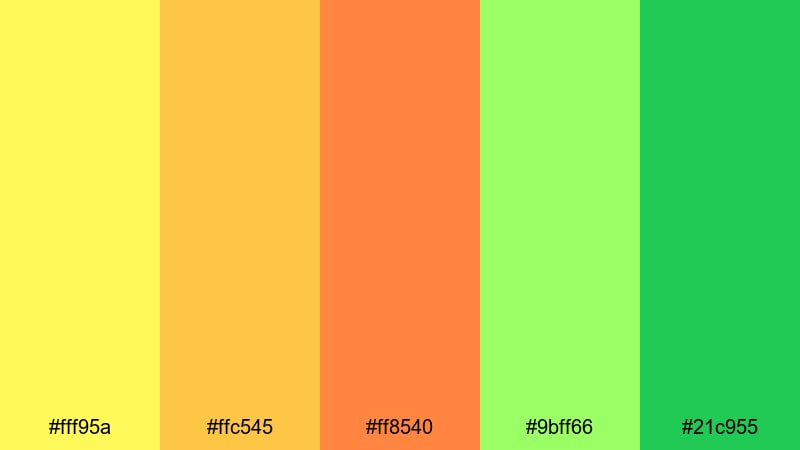 lime soda splash yellow orange green color palette with hex codes