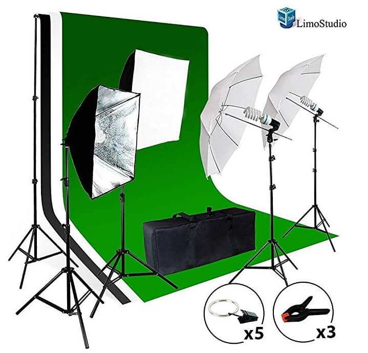 Photo Studio Kit Black White Green Backdrop Chroma Key Screen Background Stand 