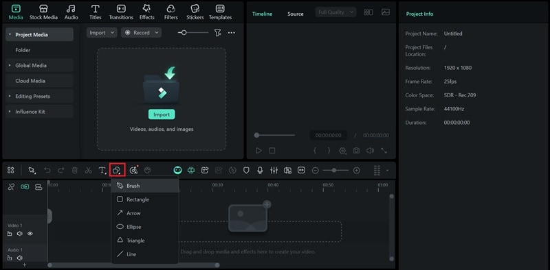 open filmora drawing tools