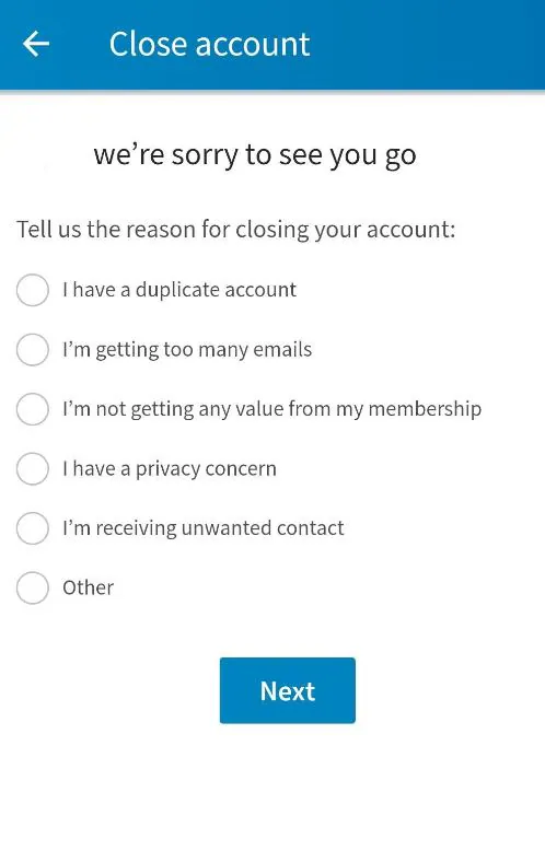 linkedin android close account