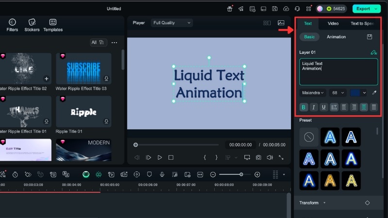 customize the liquid text effect