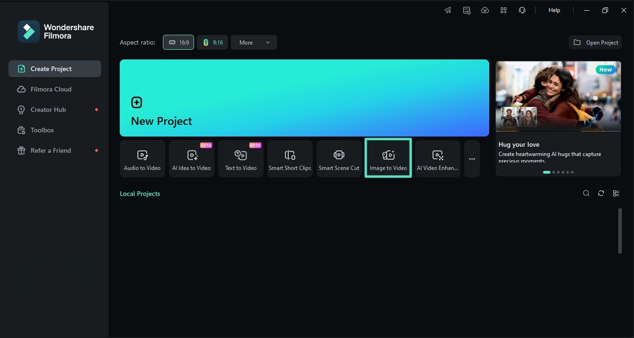 launch filmora image to video tool