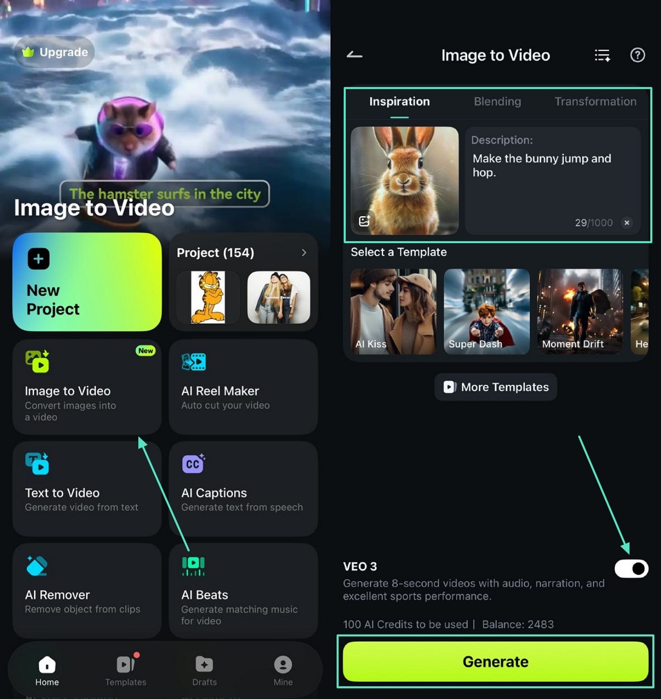 access image to video tap generate