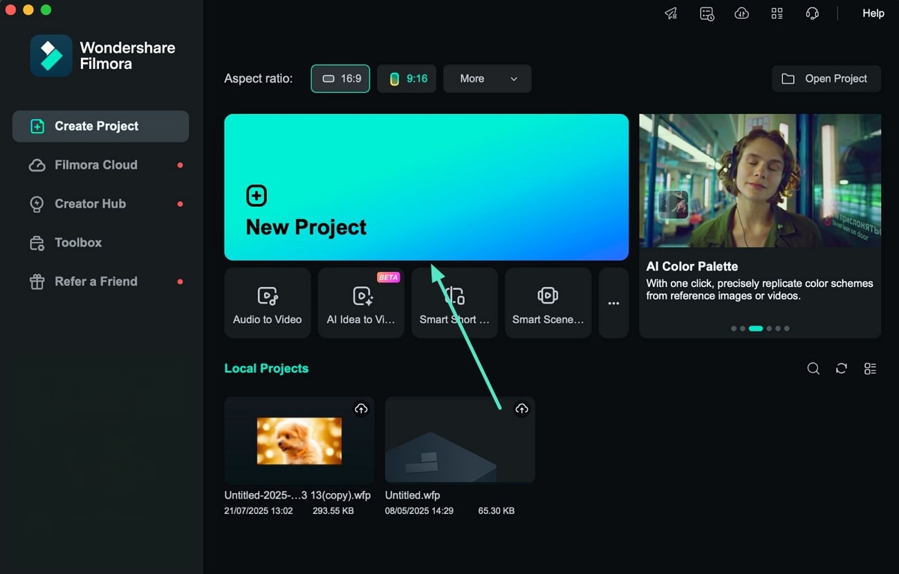 create new project filmora