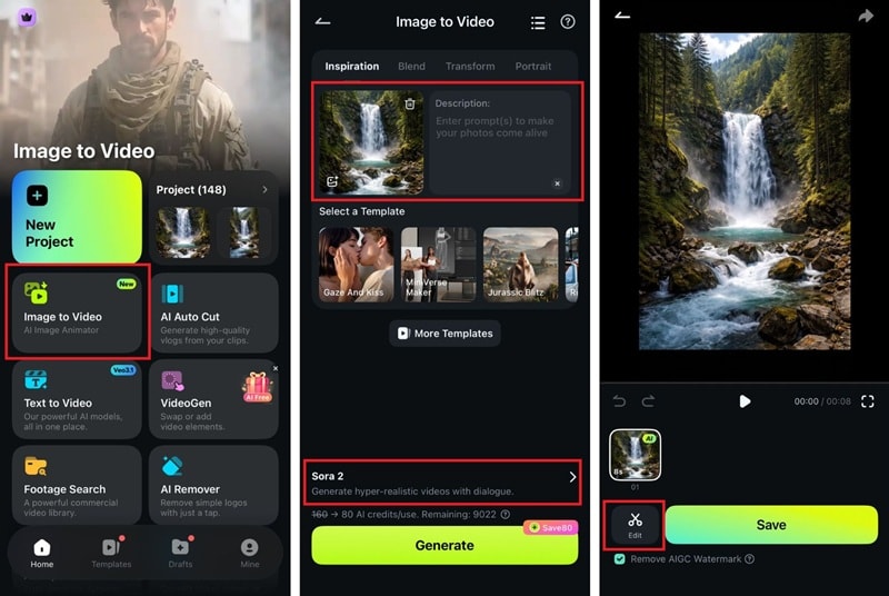 open image to video filmora app