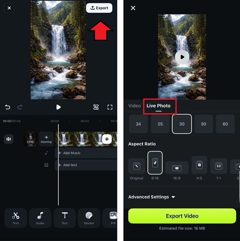export waterfall as live photo