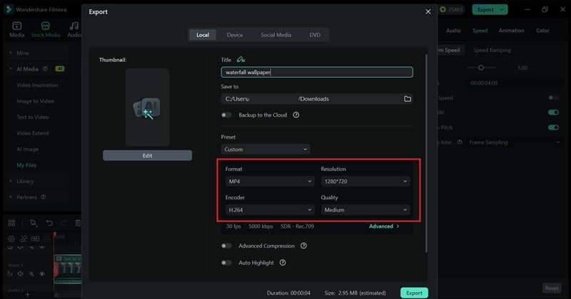 export the animated waterfall wallpaper