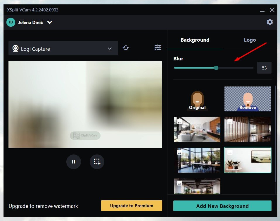blur a logitech capture background in xsplit vcam