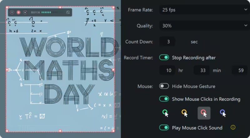 filmora detail screen recording control setup