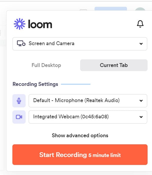 configurar la extensión loom