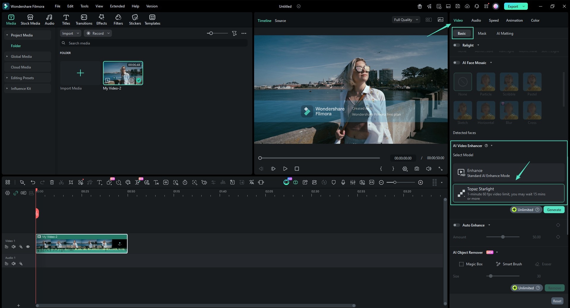 go to filmora ai video enhancer