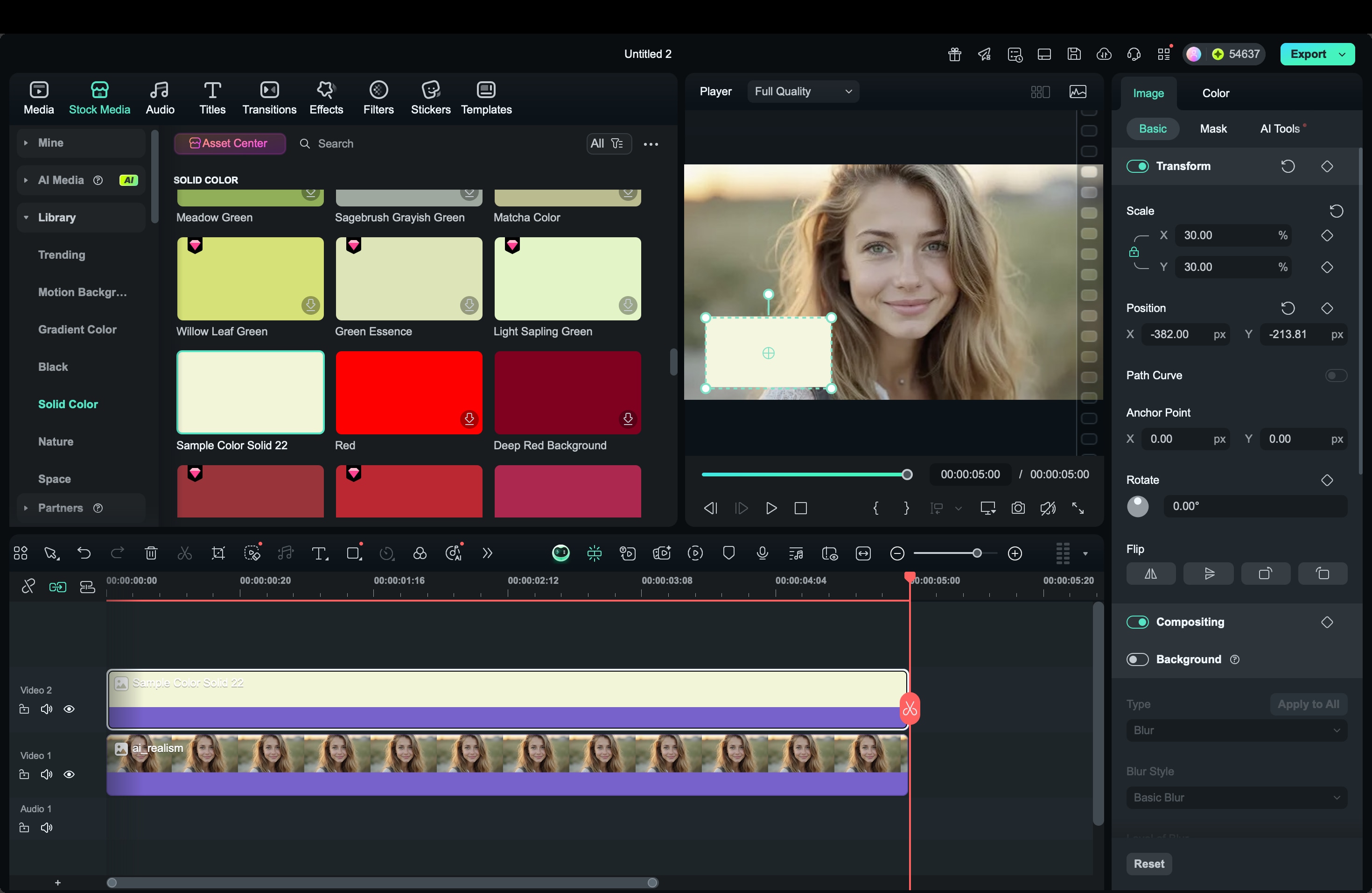 filmora sampe color solid