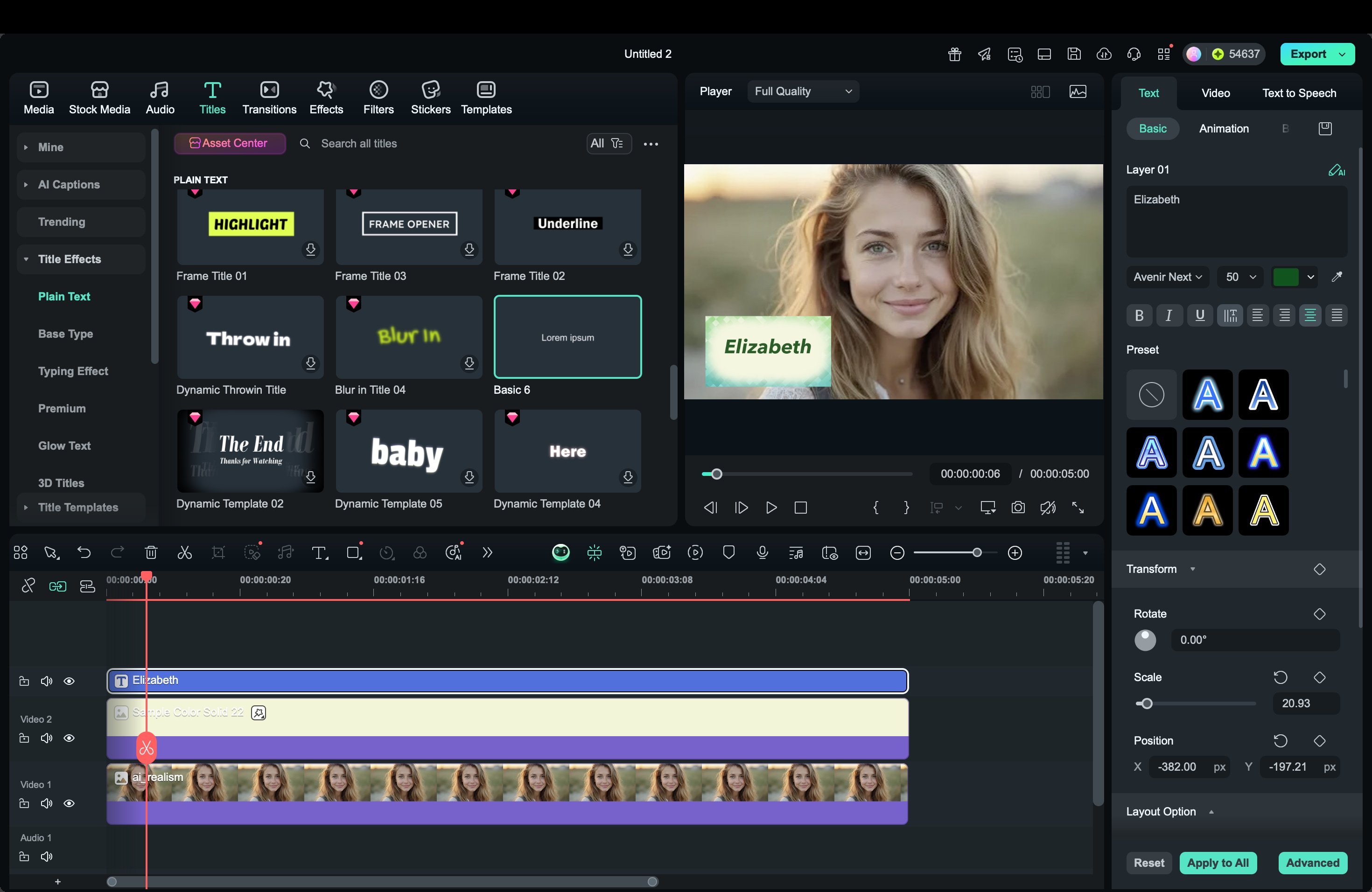 filmora basic titles
