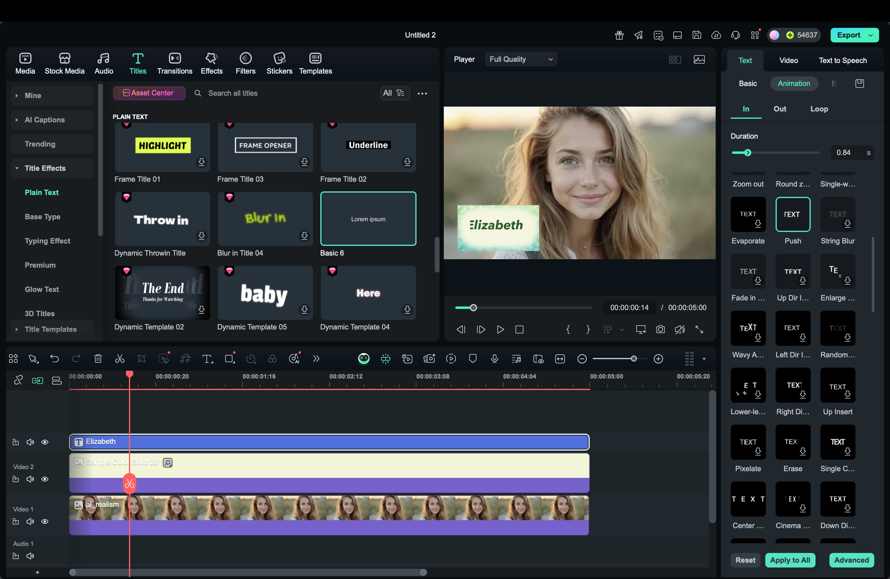 filmora text animation