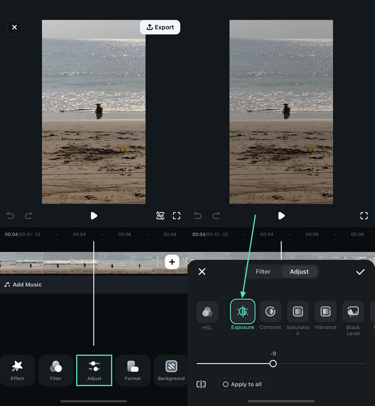 adjust exposure of video