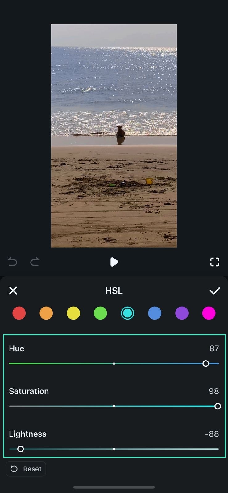 drag hsl properties sliders