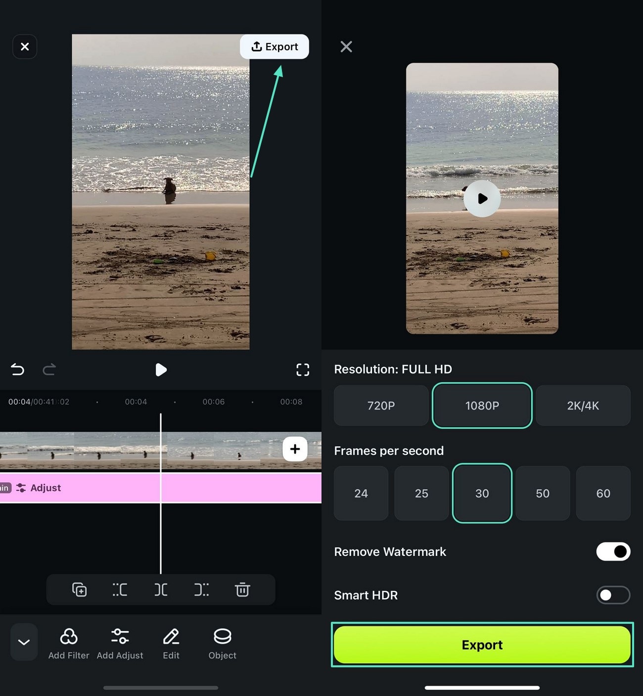 export enhanced video with lut presets