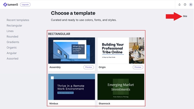 choose templates in lumen5