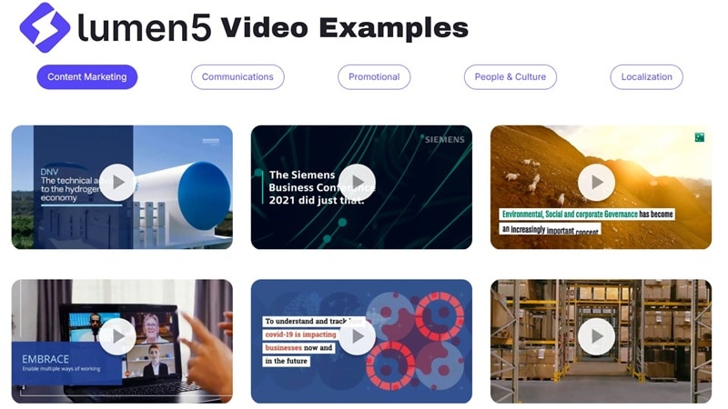 lumen5 video examples across categories