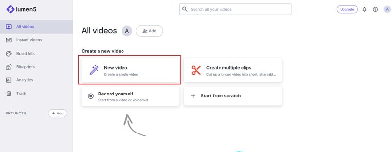 select new video to start new